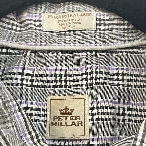 Peter Millar Shirt Mens 2XL Gray Plaid Crown Button Down Cotton Classic Pocket - Picture 3 of 8